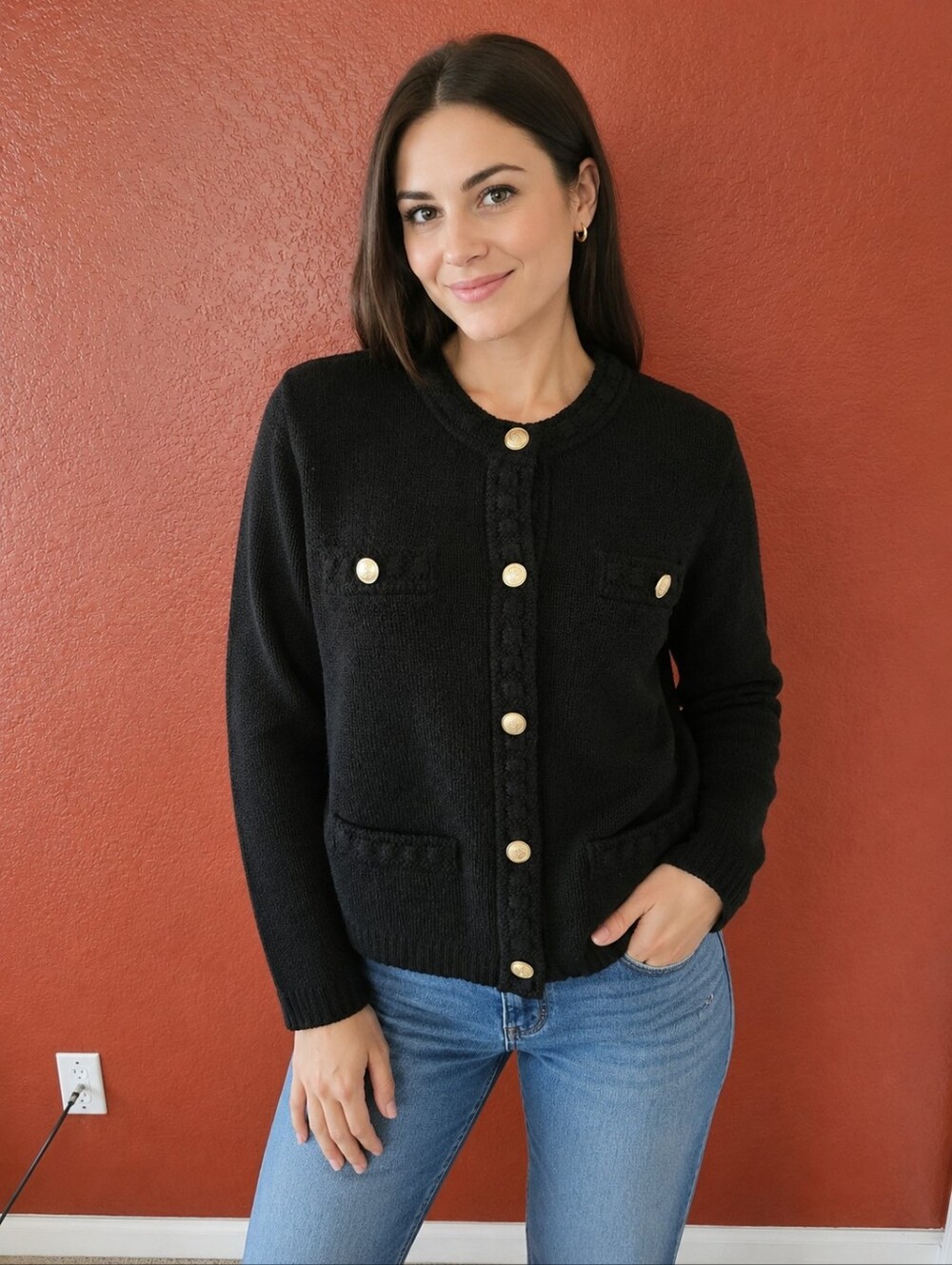 H&M Black Knit Cardigan with Gold Buttons